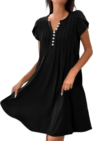 Sundresses for Women Summer Casual Beach Dresses 2025 Vacation Swim Cover Up V Neck Summer Dress Button Mini Dresses