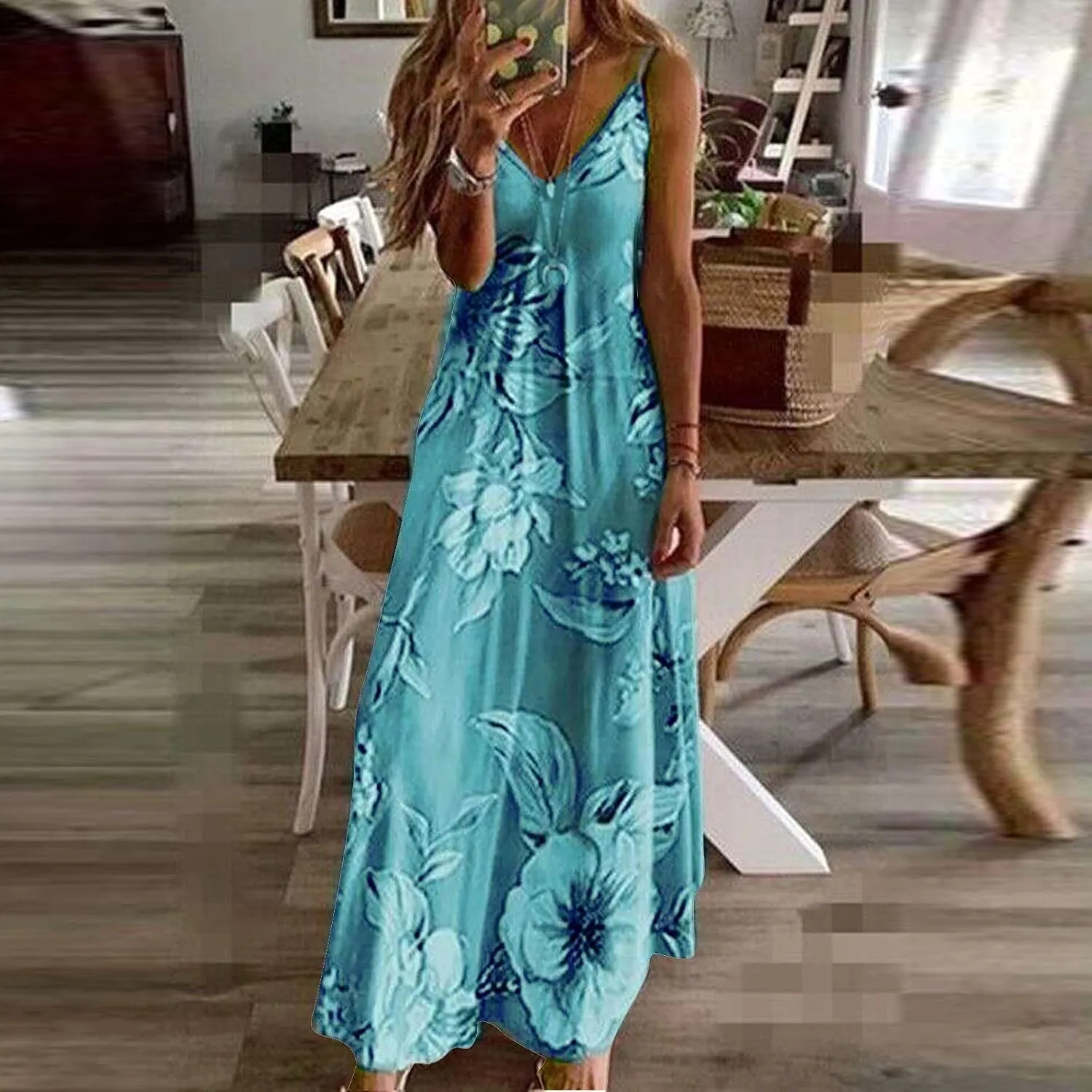 Sundresses for Women Womens Spring Dresses V Neck Summer Flowy Maxi Dress Elegant Casual Sleeveless Beach Sun Dress