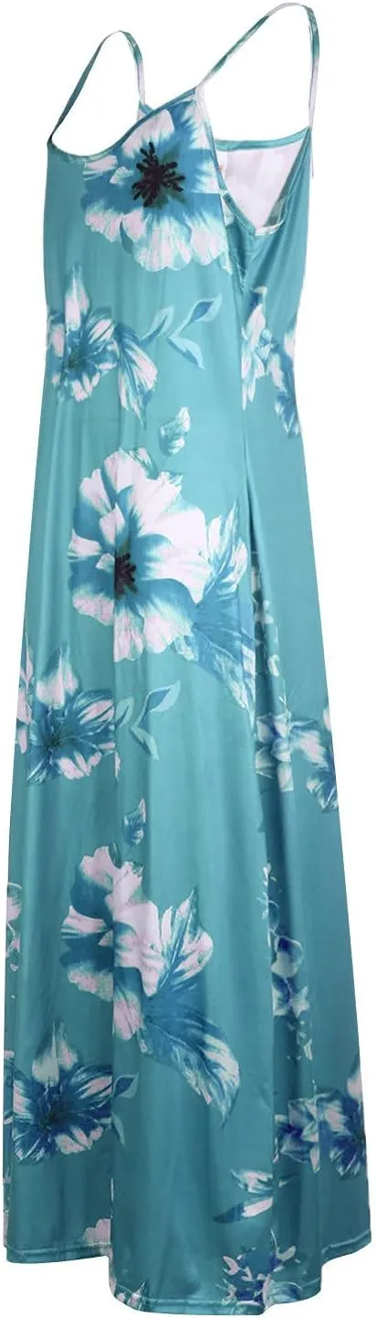 Sundresses for Women Womens Spring Dresses V Neck Summer Flowy Maxi Dress Elegant Casual Sleeveless Beach Sun Dress