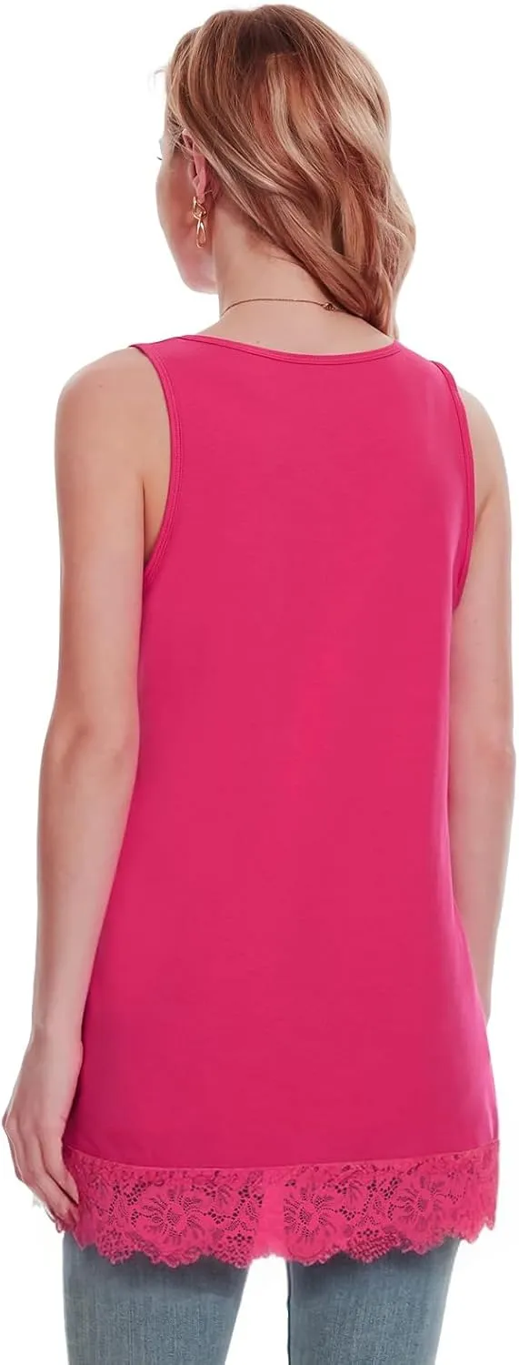 TAIPOVE Lace Camisole Tops for Women for Under Clothes Cotton Long Tank Shirt Extender Layering Sleeveless Tunic 2PKS