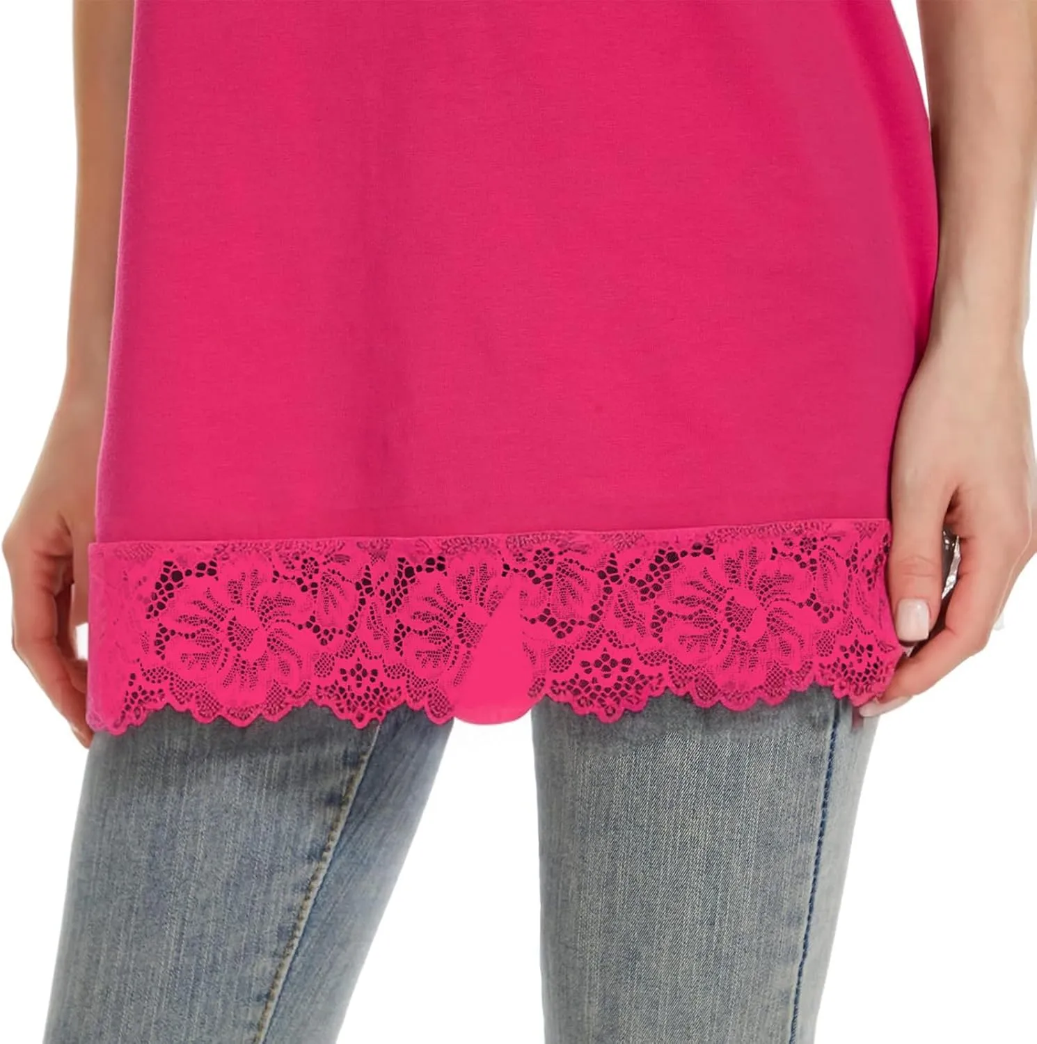 TAIPOVE Lace Camisole Tops for Women for Under Clothes Cotton Long Tank Shirt Extender Layering Sleeveless Tunic 2PKS