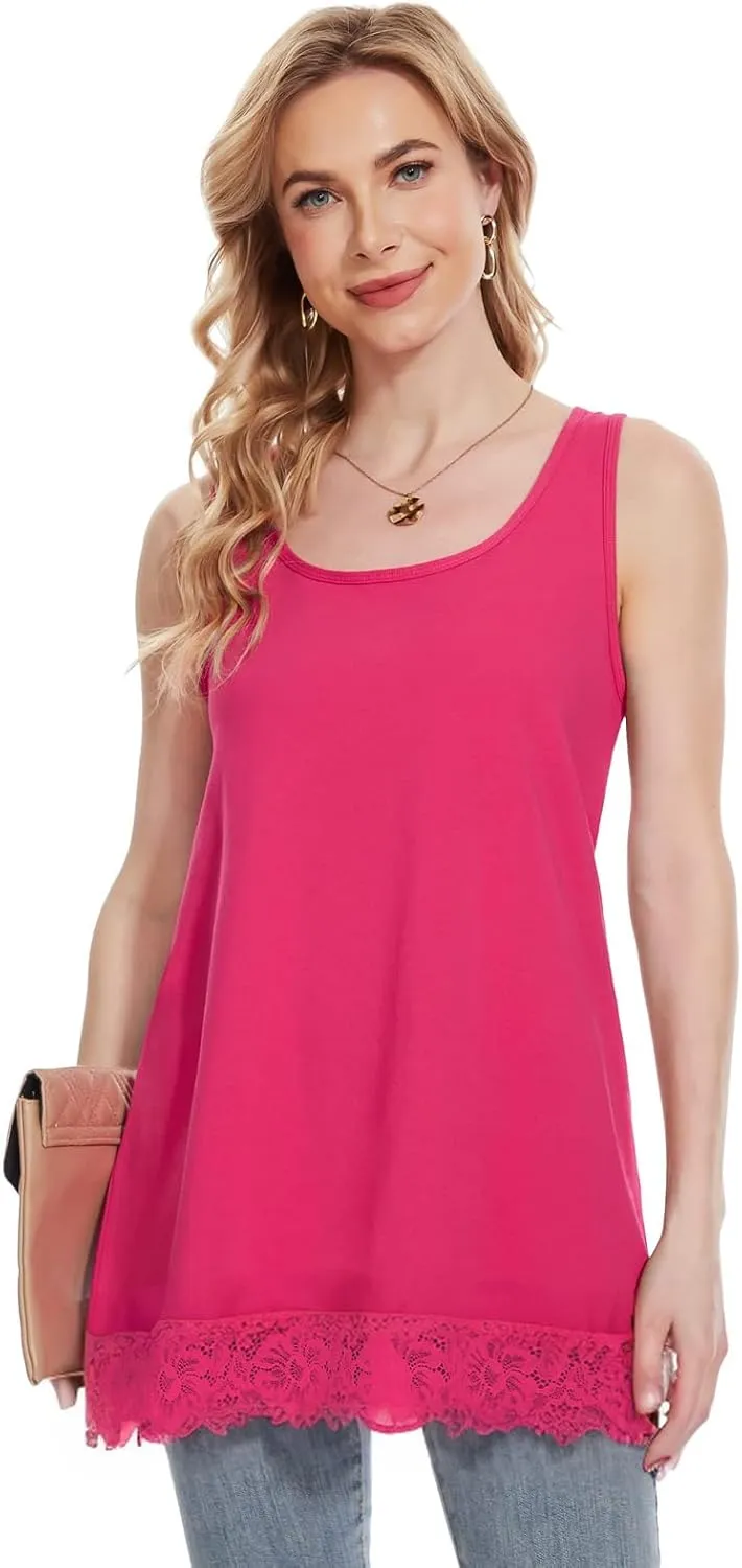 TAIPOVE Lace Camisole Tops for Women for Under Clothes Cotton Long Tank Shirt Extender Layering Sleeveless Tunic 2PKS
