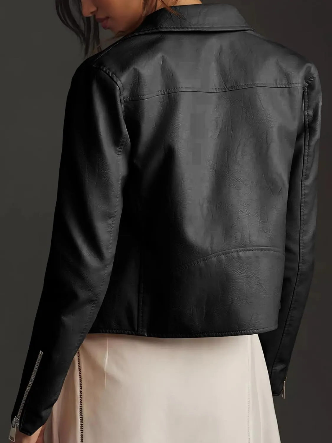Tankaneo Womens Faux Leather Jackets Cropped Bomber Trendy Zip Up Motorcycle Biker Coat