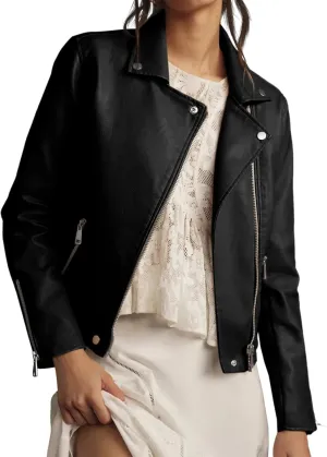Tankaneo Womens Faux Leather Jackets Cropped Bomber Trendy Zip Up Motorcycle Biker Coat