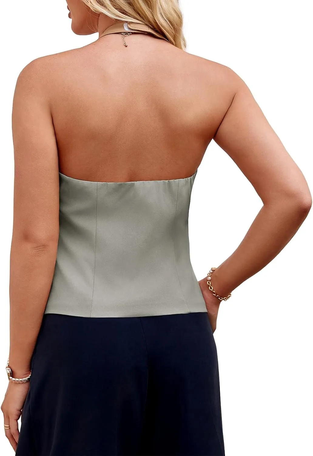 Tankaneo Womens Summer Halter Vest Tops Going Out Backless Waistcoat Y2k Tank Sleeveless Shirts with Pockets