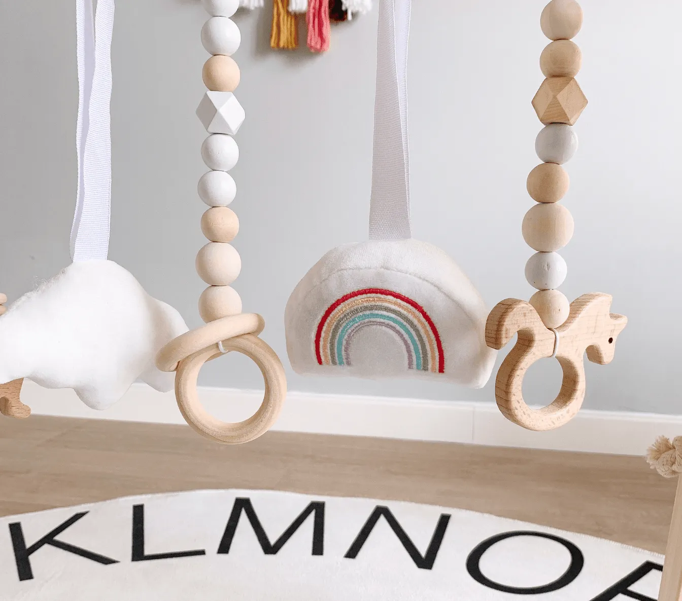 Taylorson Wooden Baby Play Gym with Six Hanging Toys