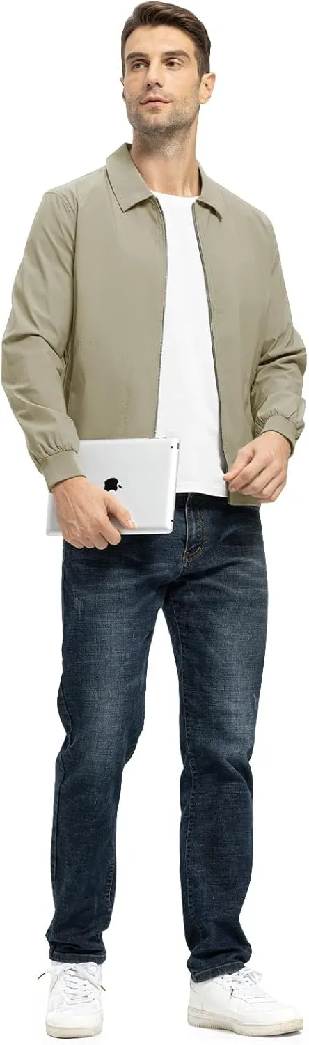 TBMPOY Mens Lightweight Jackets Casual Stylish Windbreakers for Men Light Track Jacket Laydown Collar Fall Golf Coats