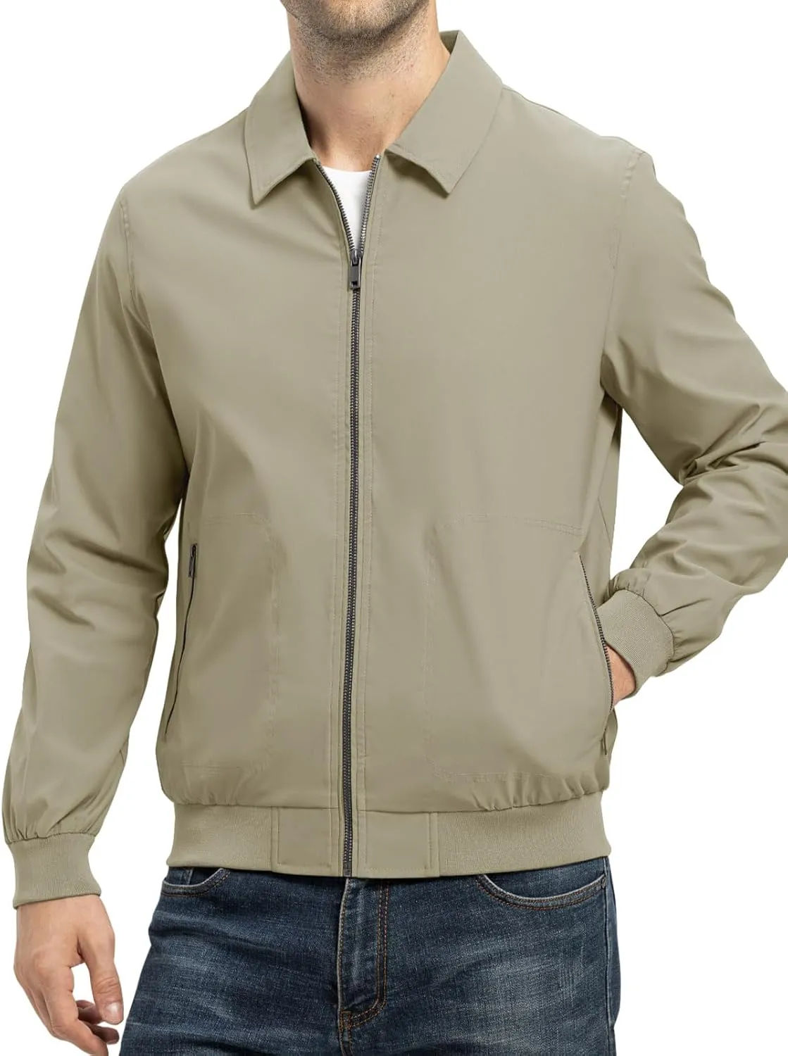 TBMPOY Mens Lightweight Jackets Casual Stylish Windbreakers for Men Light Track Jacket Laydown Collar Fall Golf Coats