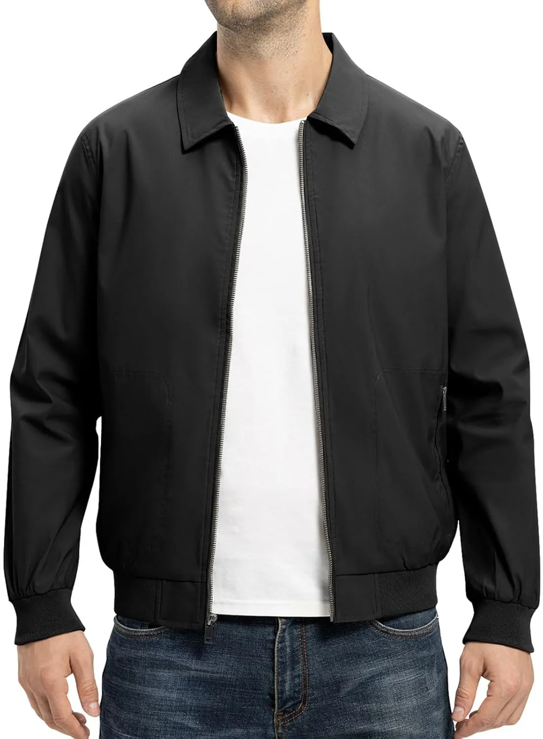 TBMPOY Mens Lightweight Jackets Casual Stylish Windbreakers for Men Light Track Jacket Laydown Collar Fall Golf Coats