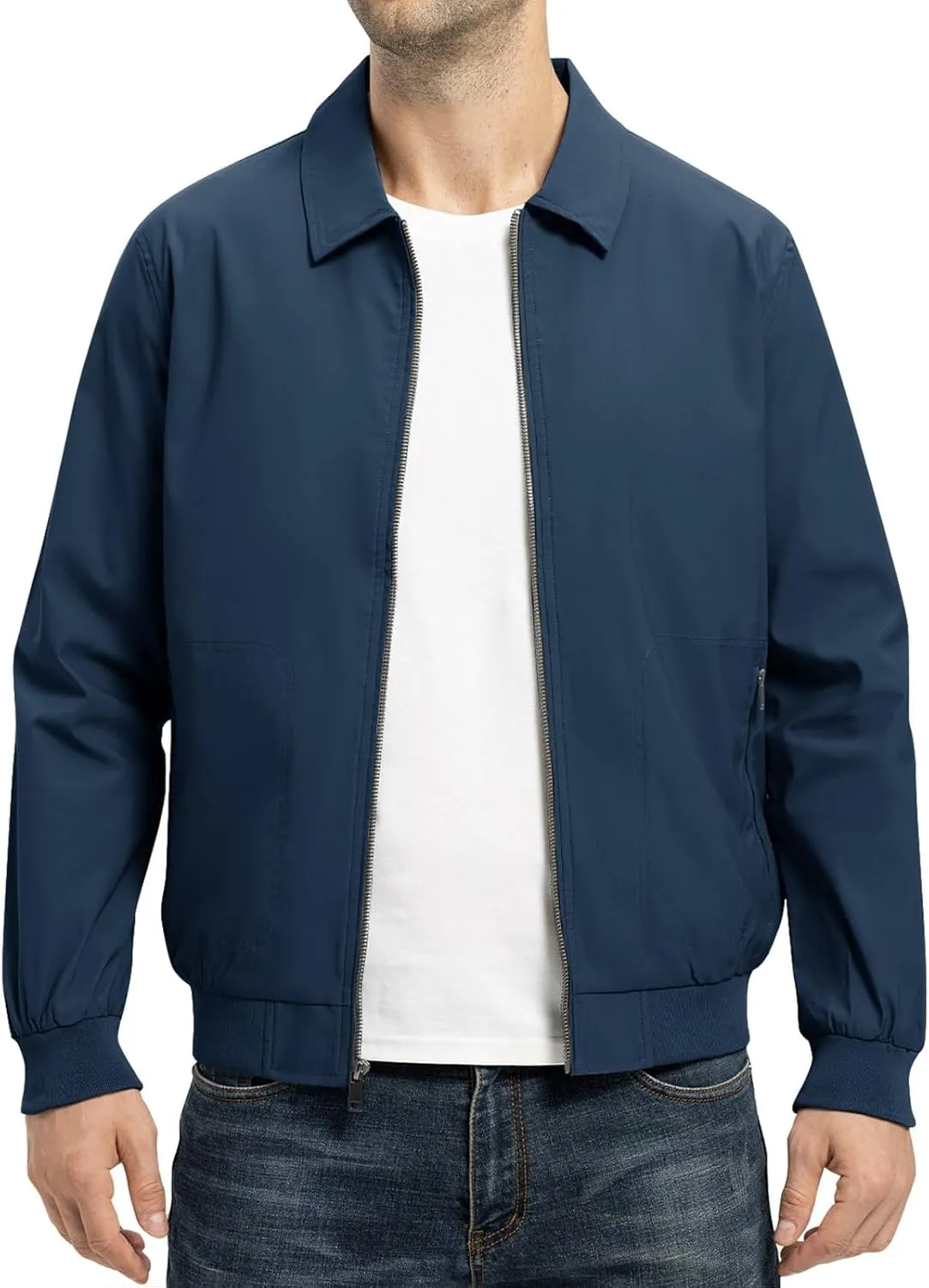TBMPOY Mens Lightweight Jackets Casual Stylish Windbreakers for Men Light Track Jacket Laydown Collar Fall Golf Coats