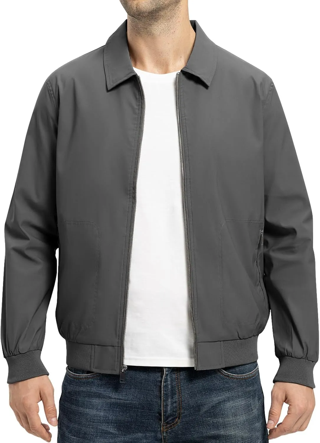 TBMPOY Mens Lightweight Jackets Casual Stylish Windbreakers for Men Light Track Jacket Laydown Collar Fall Golf Coats