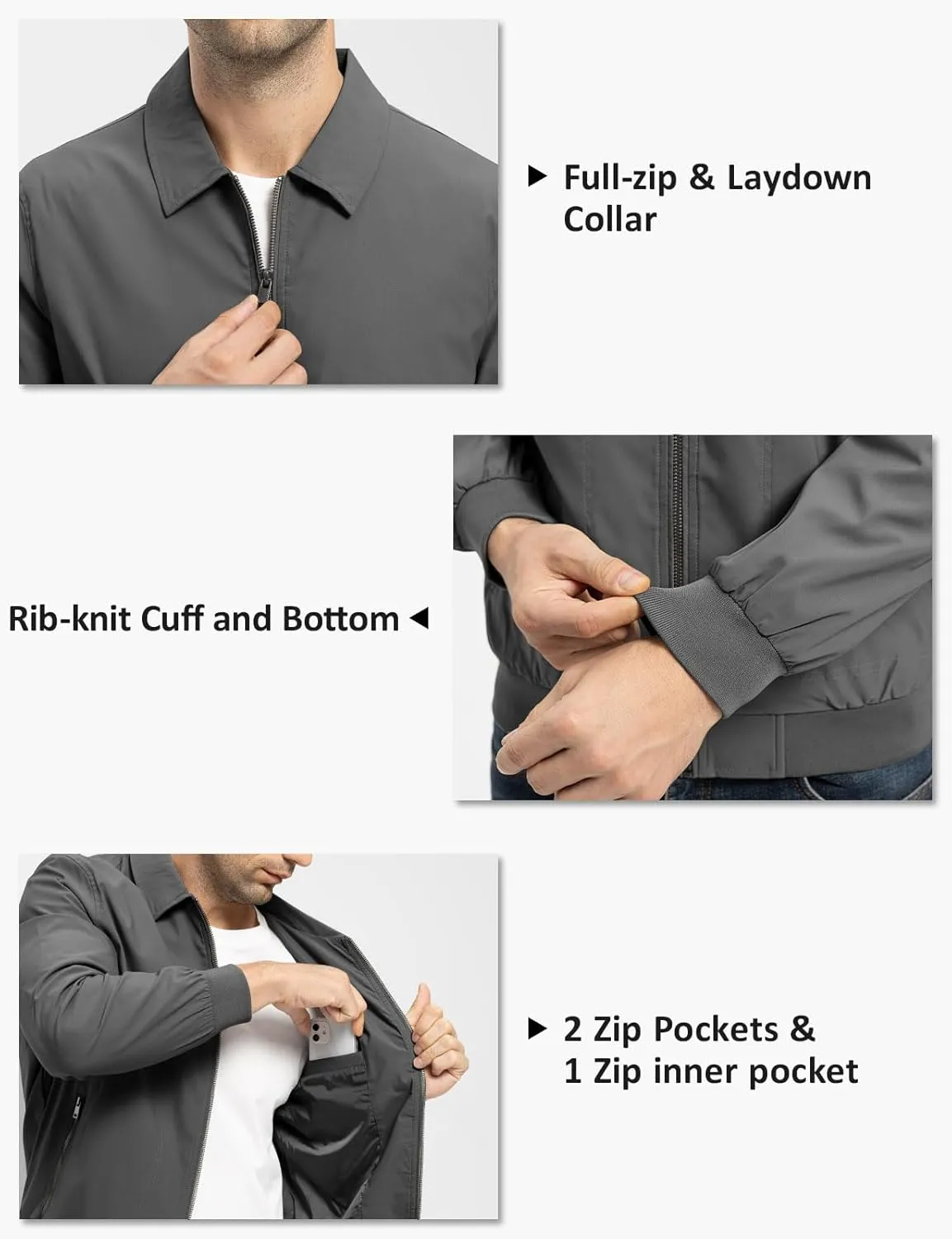 TBMPOY Mens Lightweight Jackets Casual Stylish Windbreakers for Men Light Track Jacket Laydown Collar Fall Golf Coats