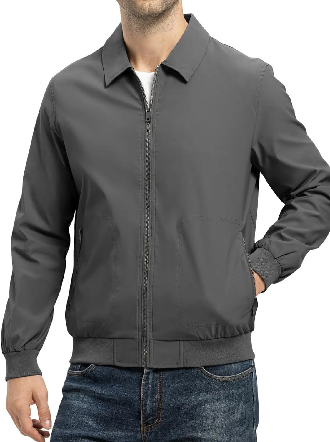 TBMPOY Mens Lightweight Jackets Casual Stylish Windbreakers for Men Light Track Jacket Laydown Collar Fall Golf Coats
