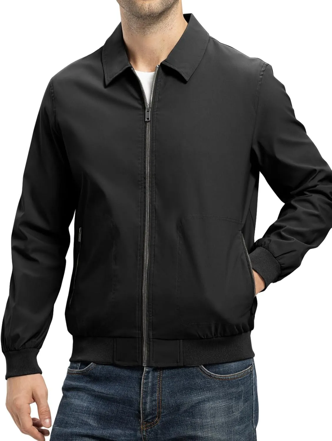 TBMPOY Mens Lightweight Jackets Casual Stylish Windbreakers for Men Light Track Jacket Laydown Collar Fall Golf Coats