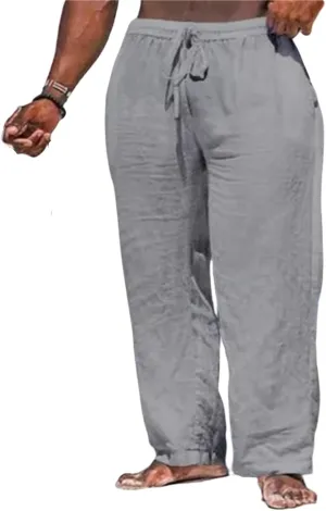 Thatrich Casual Beach Pants for Men Lightweight Breathable Linen Yoga Trousers Relaxed Fit Comfy Hawaiian Vacation Pant Slack