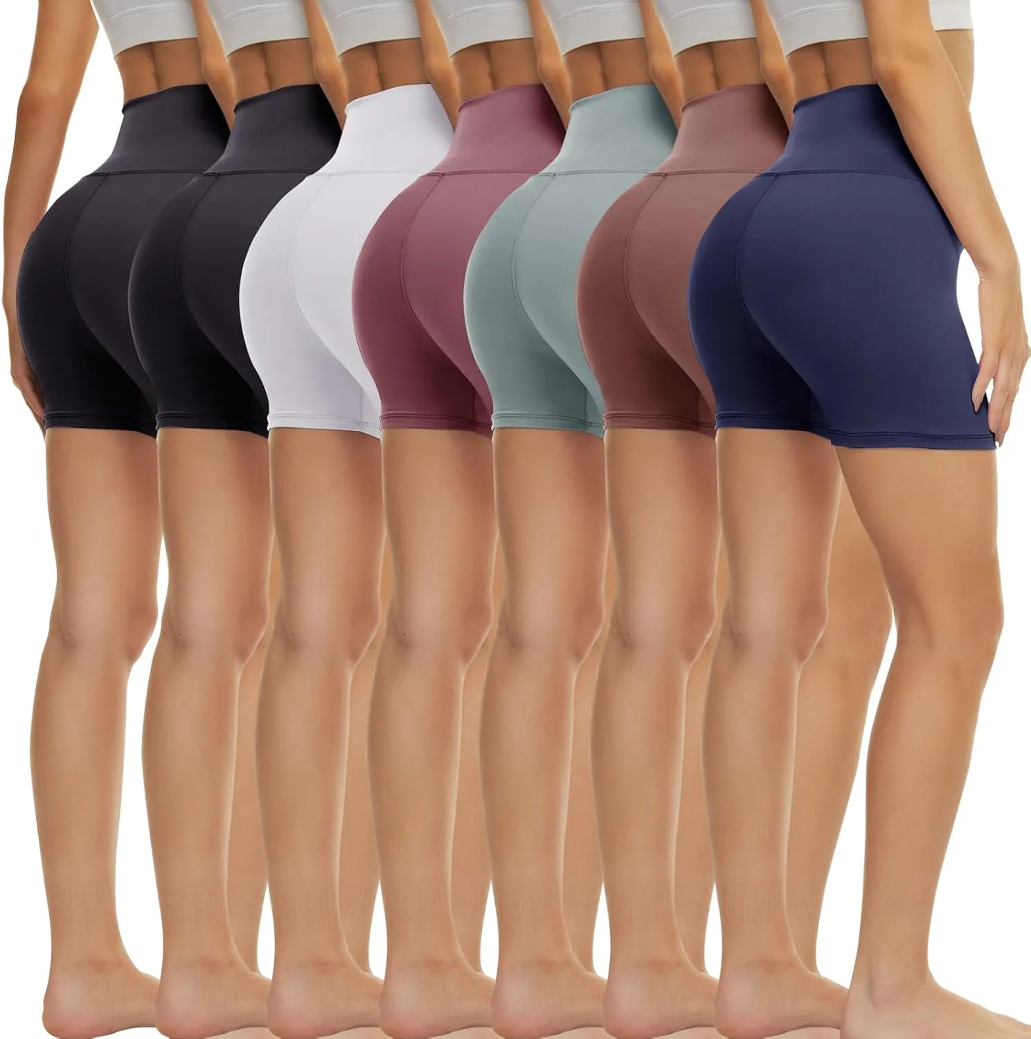 TNNZEET 7 Pack Biker Shorts for Women - 5''/8''/3'' High Waisted Workout Tummy Control Spandex Gym Shorts for Yoga Athletic