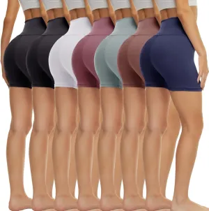 TNNZEET 7 Pack Biker Shorts for Women - 5''/8''/3'' High Waisted Workout Tummy Control Spandex Gym Shorts for Yoga Athletic