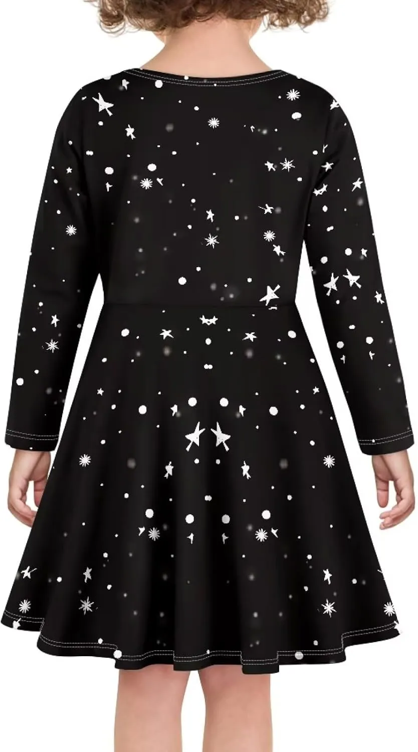 TODIYADDU Girl Dresses Skater Dress for Little Girls Trendy Midi Dresses with Long Sleeves Twirly A-Line Toddler Girl Clothes