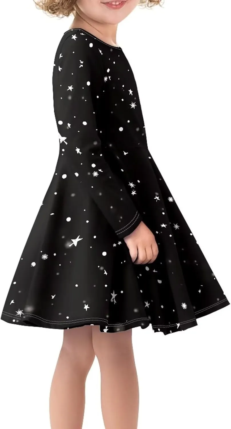 TODIYADDU Girl Dresses Skater Dress for Little Girls Trendy Midi Dresses with Long Sleeves Twirly A-Line Toddler Girl Clothes