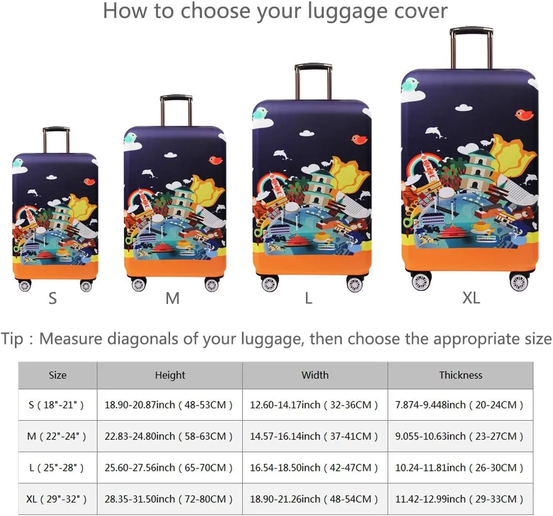 TRAVEL KIN Thickened Luggage Protection, Washable Travel Gear Cover, 18/24/28/32 Inch Suitcase Spandex Protection (M(22"-24" luggage), China Attractions)