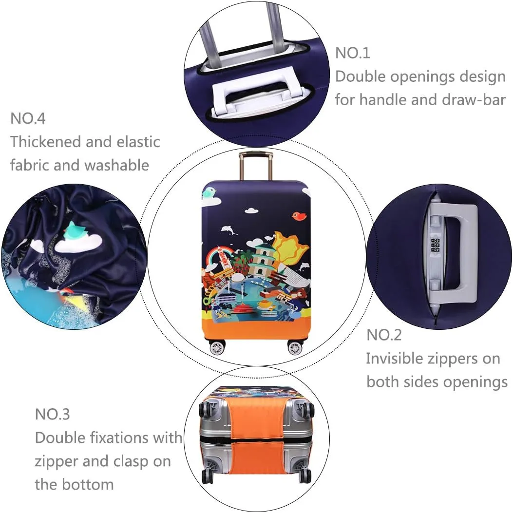TRAVEL KIN Thickened Luggage Protection, Washable Travel Gear Cover, 18/24/28/32 Inch Suitcase Spandex Protection (M(22"-24" luggage), China Attractions)