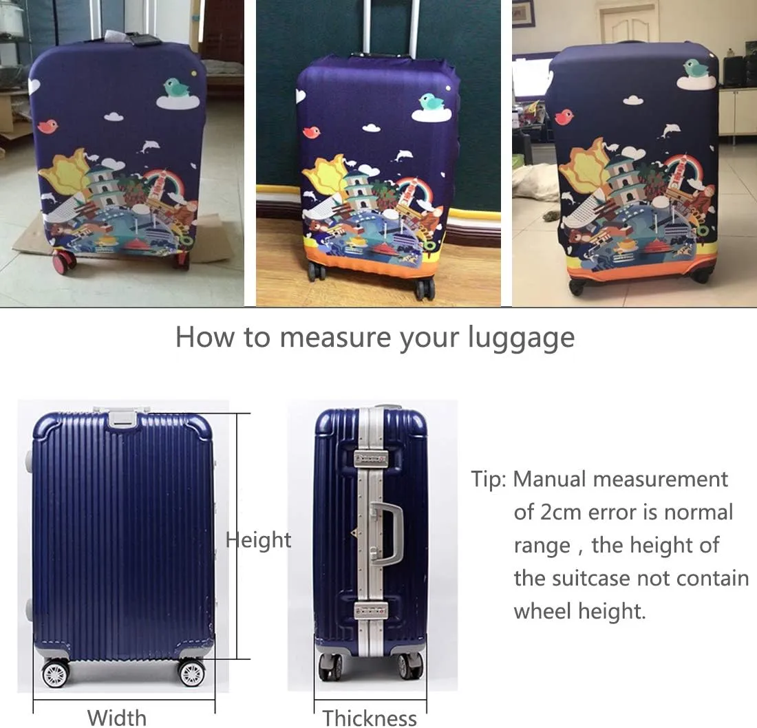 TRAVEL KIN Thickened Luggage Protection, Washable Travel Gear Cover, 18/24/28/32 Inch Suitcase Spandex Protection (M(22"-24" luggage), China Attractions)
