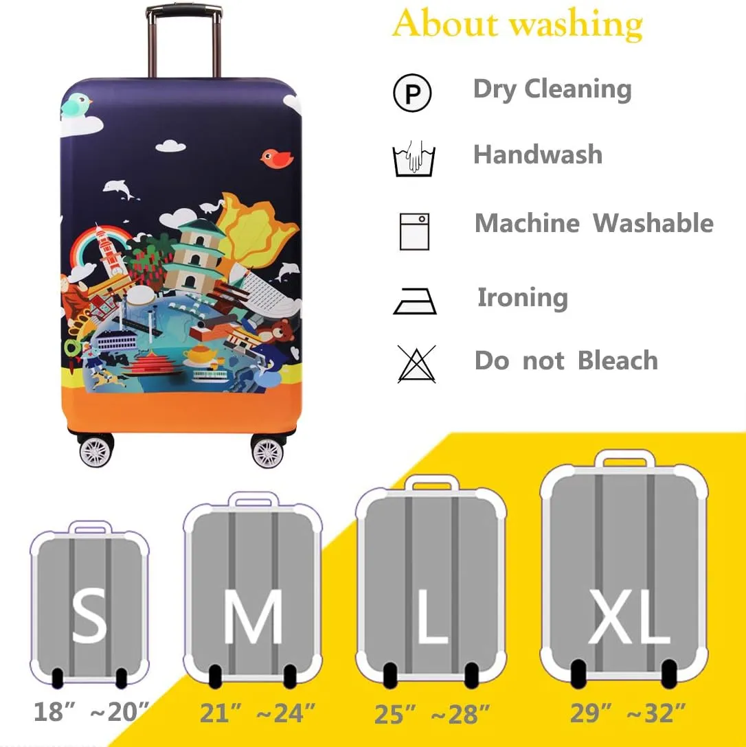 TRAVEL KIN Thickened Luggage Protection, Washable Travel Gear Cover, 18/24/28/32 Inch Suitcase Spandex Protection (M(22"-24" luggage), China Attractions)