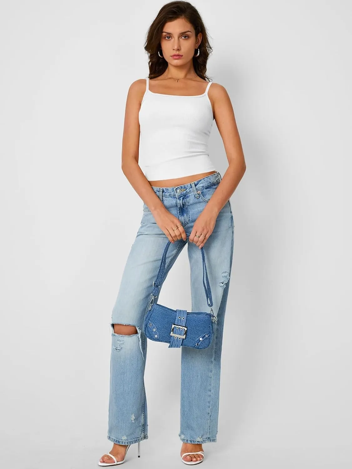 Trendy Queen Camisole Tops for Women 2025 Summer Crop Tank Top Square Neck Adjustable Spaghetti Strap Sleeveless Shirts