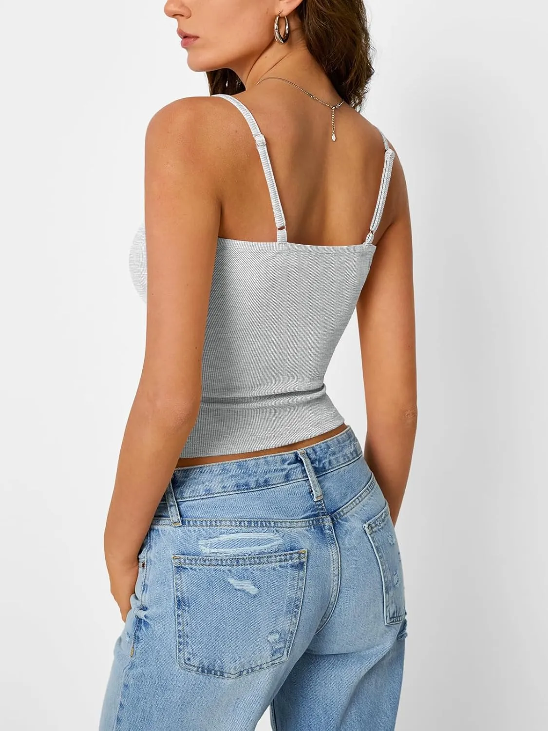 Trendy Queen Camisole Tops for Women 2025 Summer Crop Tank Top Square Neck Adjustable Spaghetti Strap Sleeveless Shirts