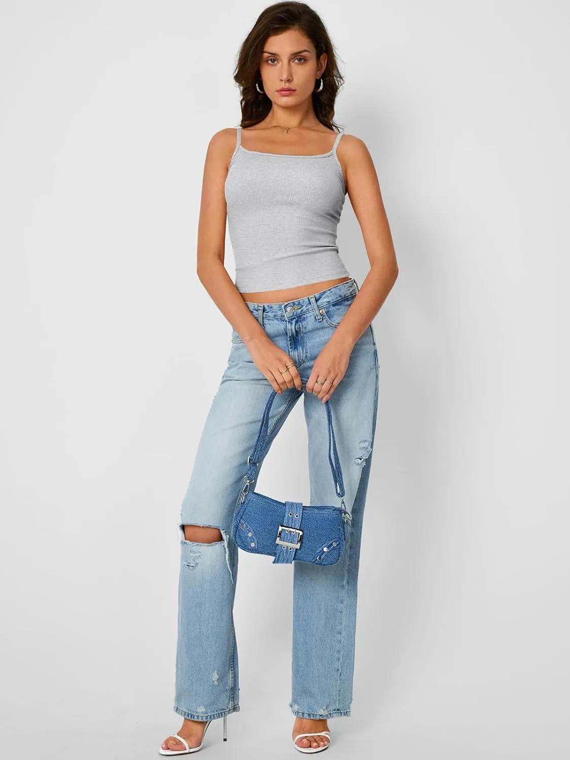 Trendy Queen Camisole Tops for Women 2025 Summer Crop Tank Top Square Neck Adjustable Spaghetti Strap Sleeveless Shirts