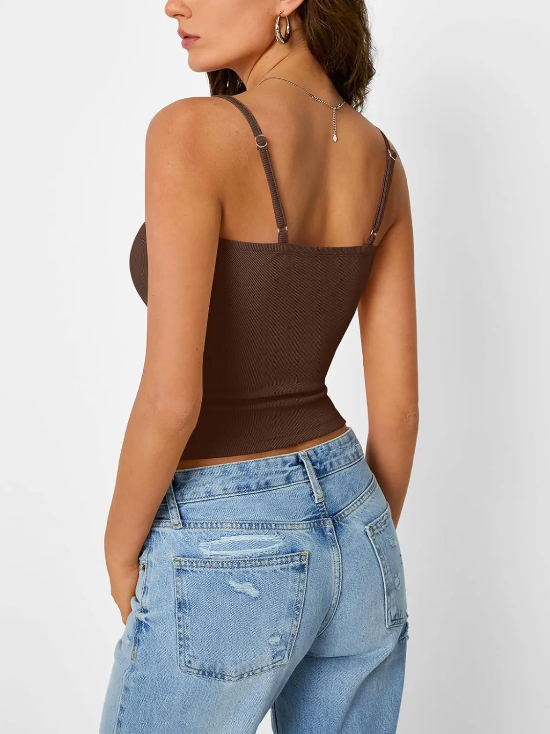 Trendy Queen Camisole Tops for Women 2025 Summer Crop Tank Top Square Neck Adjustable Spaghetti Strap Sleeveless Shirts