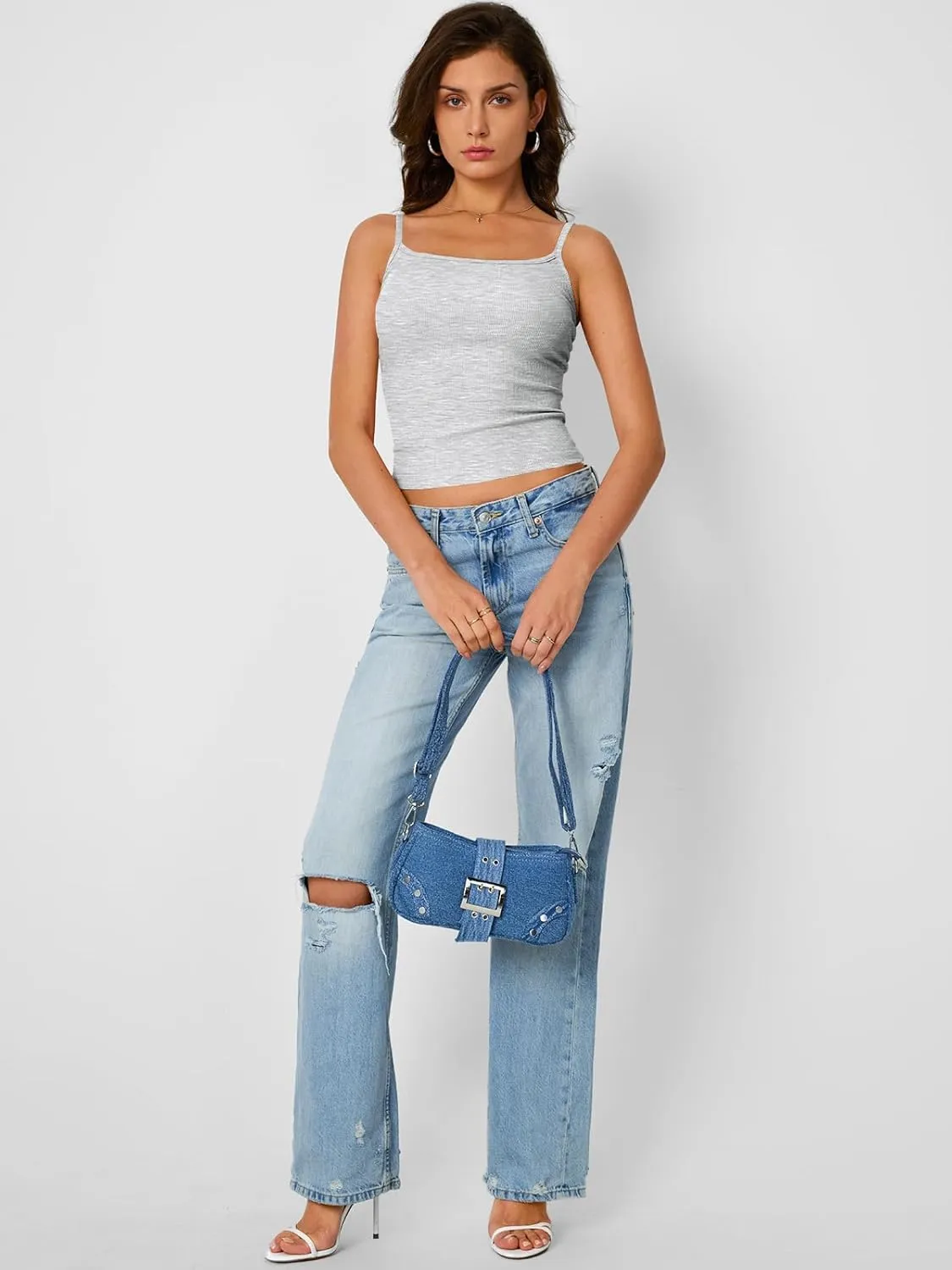 Trendy Queen Camisole Tops for Women 2025 Summer Crop Tank Top Square Neck Adjustable Spaghetti Strap Sleeveless Shirts