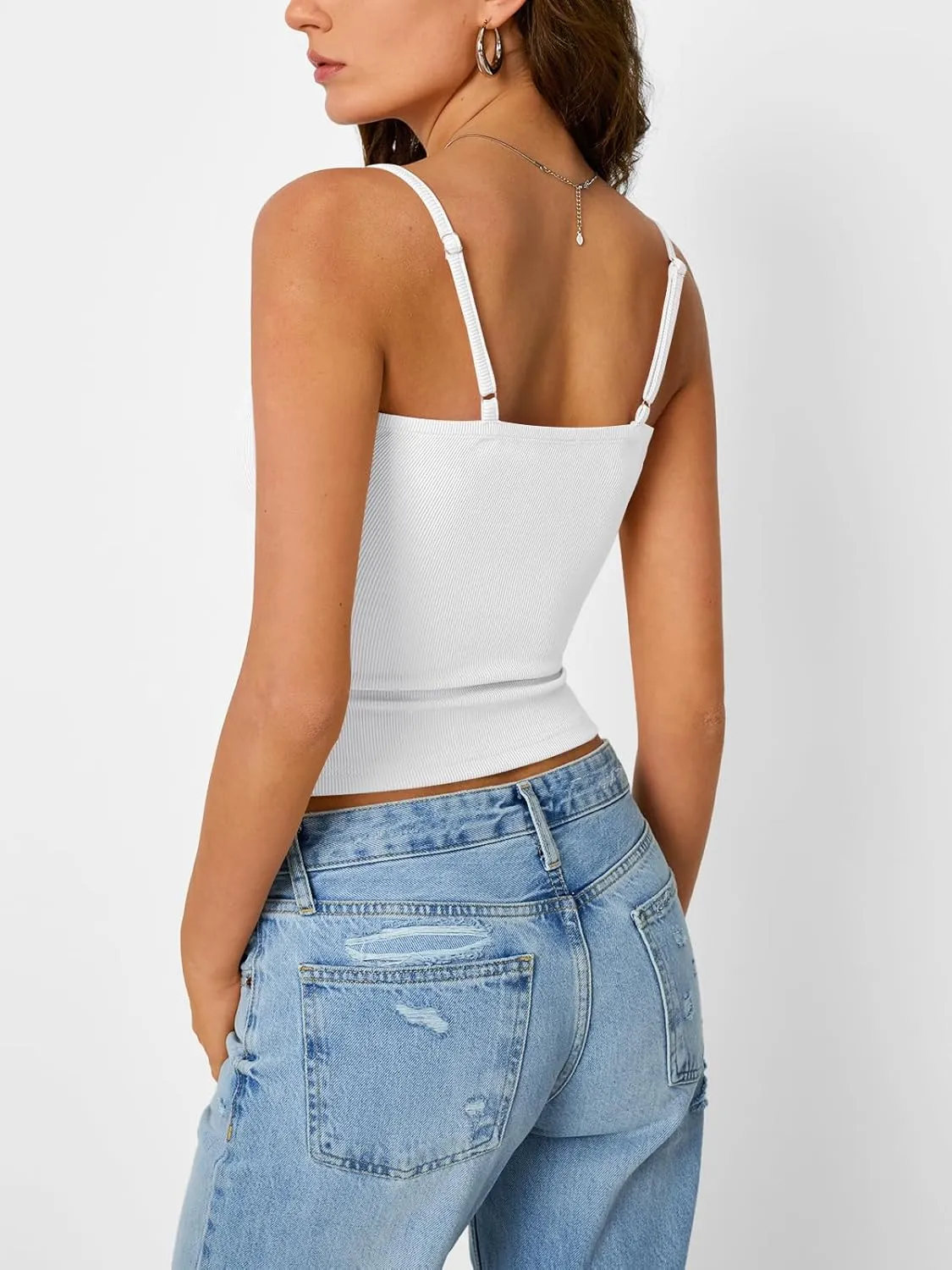 Trendy Queen Camisole Tops for Women 2025 Summer Crop Tank Top Square Neck Adjustable Spaghetti Strap Sleeveless Shirts