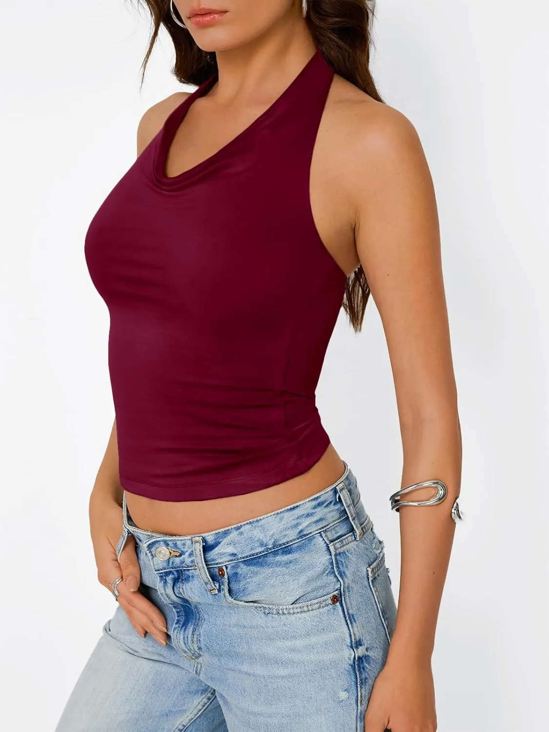Trendy Queen Summer Tops for Women 2025 Going Out Cute y2k Shirts Halter Cowl Neck Backless Basic Vacation Outfits Clothes