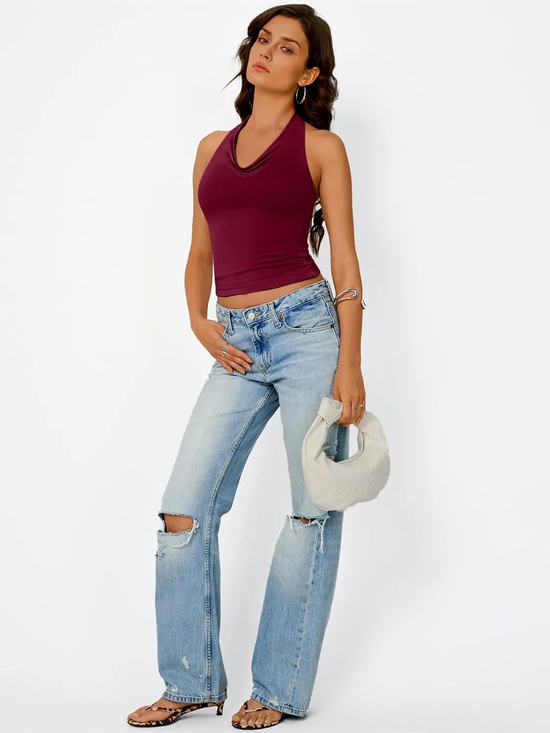Trendy Queen Summer Tops for Women 2025 Going Out Cute y2k Shirts Halter Cowl Neck Backless Basic Vacation Outfits Clothes