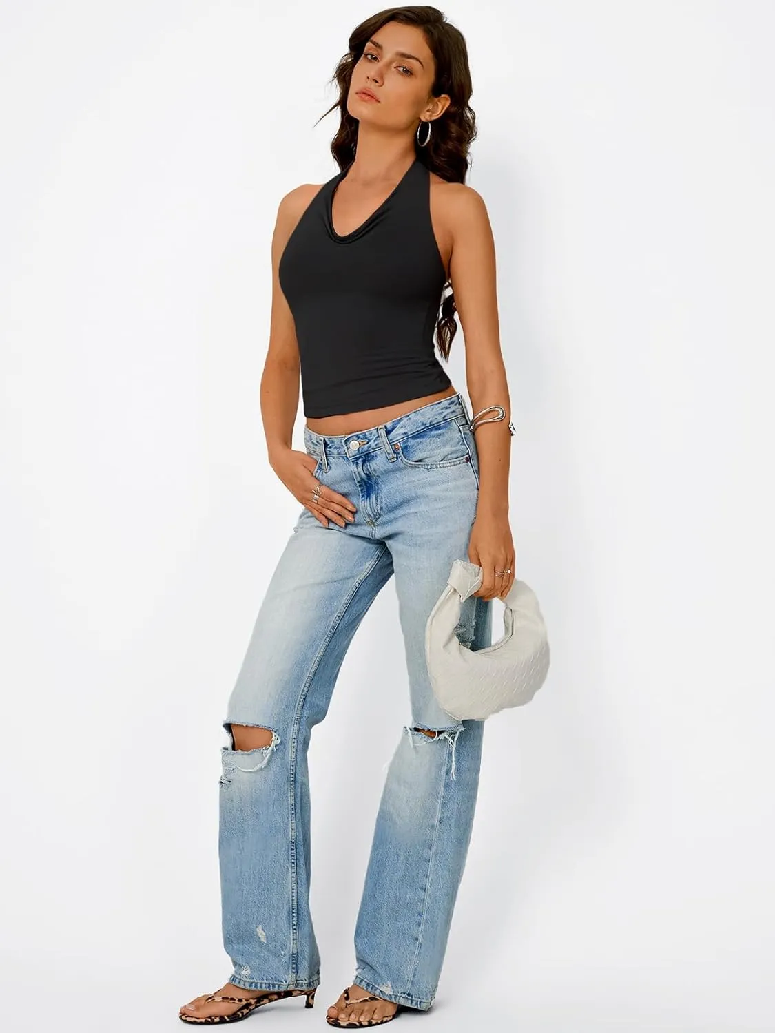 Trendy Queen Summer Tops for Women 2025 Going Out Cute y2k Shirts Halter Cowl Neck Backless Basic Vacation Outfits Clothes