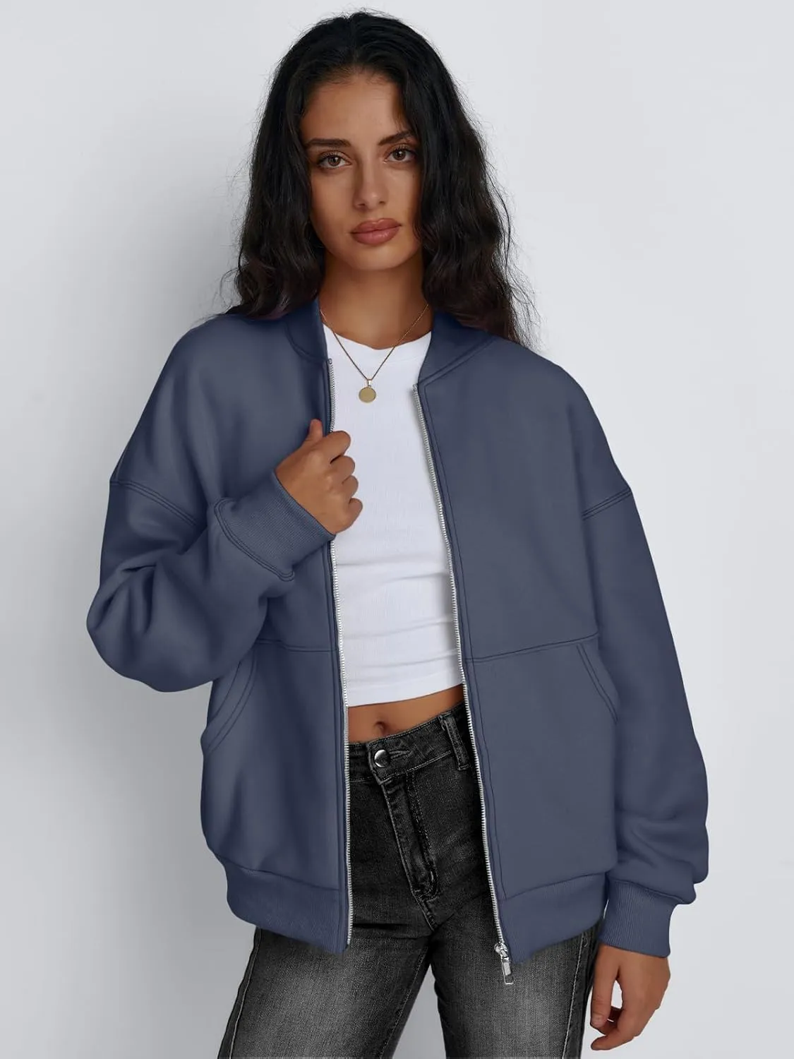 Trendy Queen Womens Zip Up Sweatshirts Jackets Oversized Fall Outfits Winter Clothes Hoodies with Pockets Y2k 2025 Fashion
