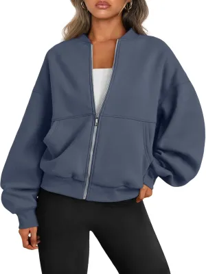 Trendy Queen Womens Zip Up Sweatshirts Jackets Oversized Fall Outfits Winter Clothes Hoodies with Pockets Y2k 2025 Fashion