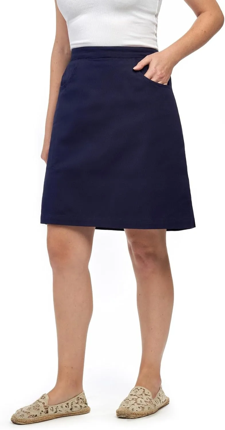 Turtle Bay New York Women's Easy Pull On Skort in 100% Cotton Woven Twill Elastic Waist & Front Pockets(Also in Plus Sizes)
