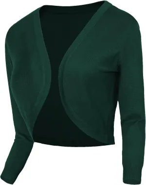 Urban CoCo Women's Cropped Cardigan V-Neck Button Down Knitted Sweater 3/4 Sleeve
