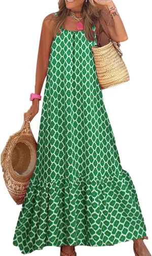uSecee Boho Dresses for Women 2024 Casual Loose Bohemian Floral Dress Summer Beach Dress A Line Swing Flowy Long Maxi Dress