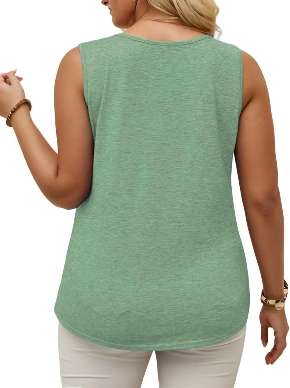 VISLILY Plus-Size-Tank-Tops for Women Cute Ring Hole V Neck Sleeveless Shirts Trendy Summer Blouses Casual Loose Fit Tunics