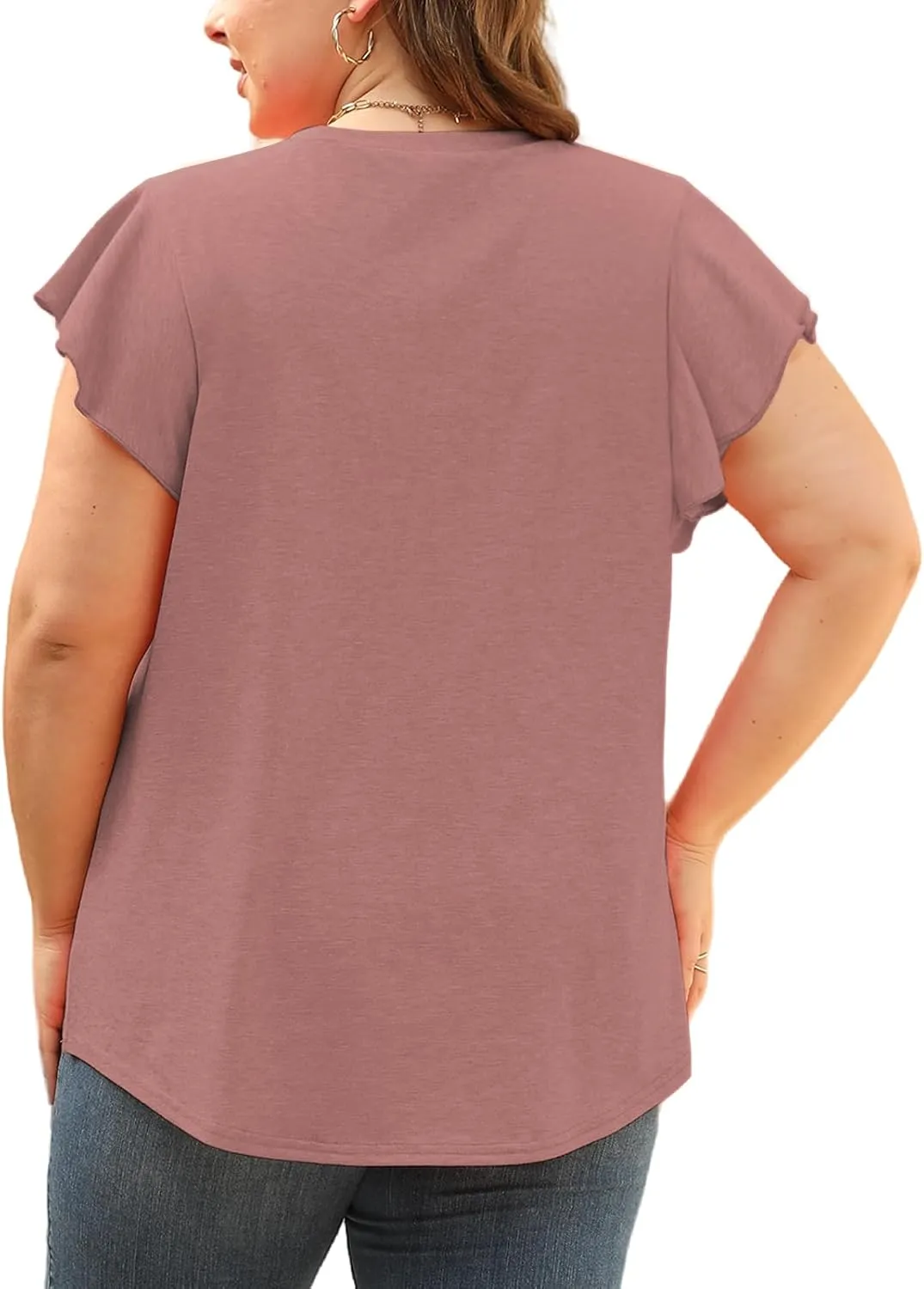 VISLILY Plus-Size-Womens-Tops-Summer V-Neck T Shirts Ruffle Cap Sleeve Blouses Pleated Tunics Casual Eyelet Tee