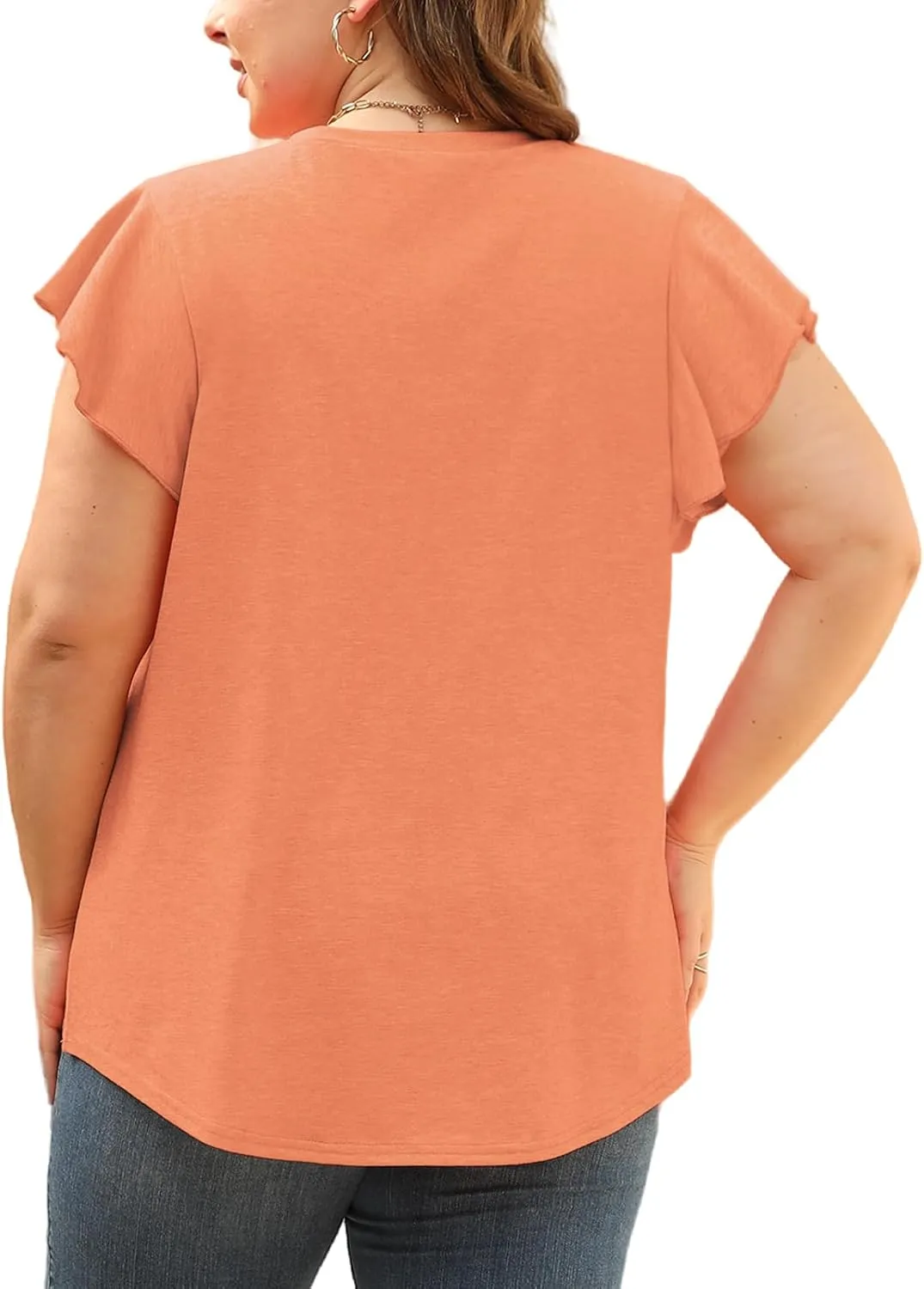 VISLILY Plus-Size-Womens-Tops-Summer V-Neck T Shirts Ruffle Cap Sleeve Blouses Pleated Tunics Casual Eyelet Tee
