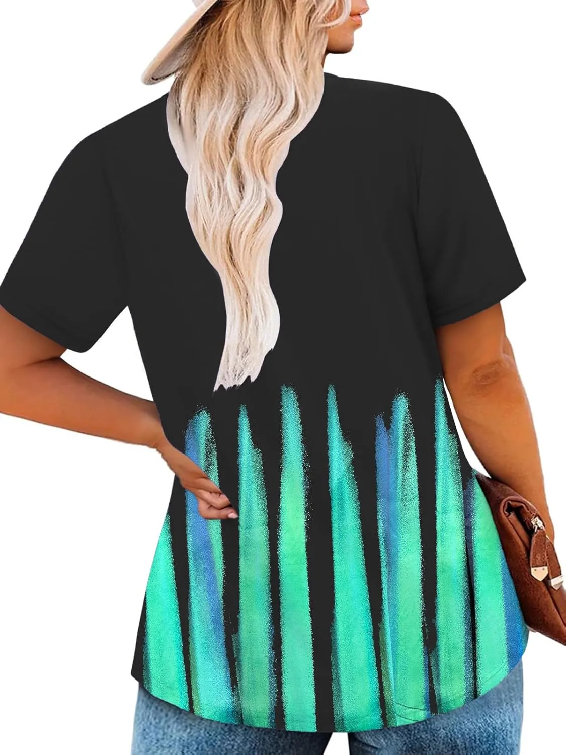 VISLILY Womens-Plus-Size-Summer-Tops Cute V Neck T Shirts Casual Short Sleeve Blouses Flowy Pleated Drawstring Tunics XL-5XL