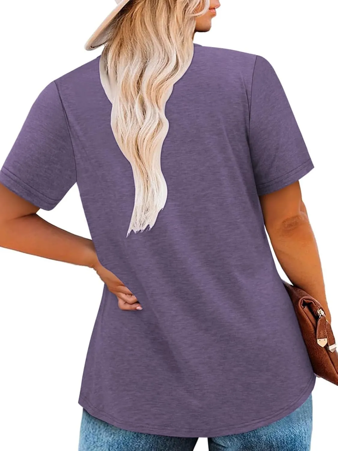 VISLILY Womens-Plus-Size-Summer-Tops Cute V Neck T Shirts Casual Short Sleeve Blouses Flowy Pleated Drawstring Tunics XL-5XL