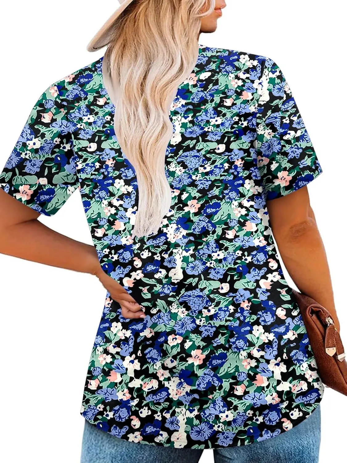 VISLILY Womens-Plus-Size-Summer-Tops Cute V Neck T Shirts Casual Short Sleeve Blouses Flowy Pleated Drawstring Tunics XL-5XL