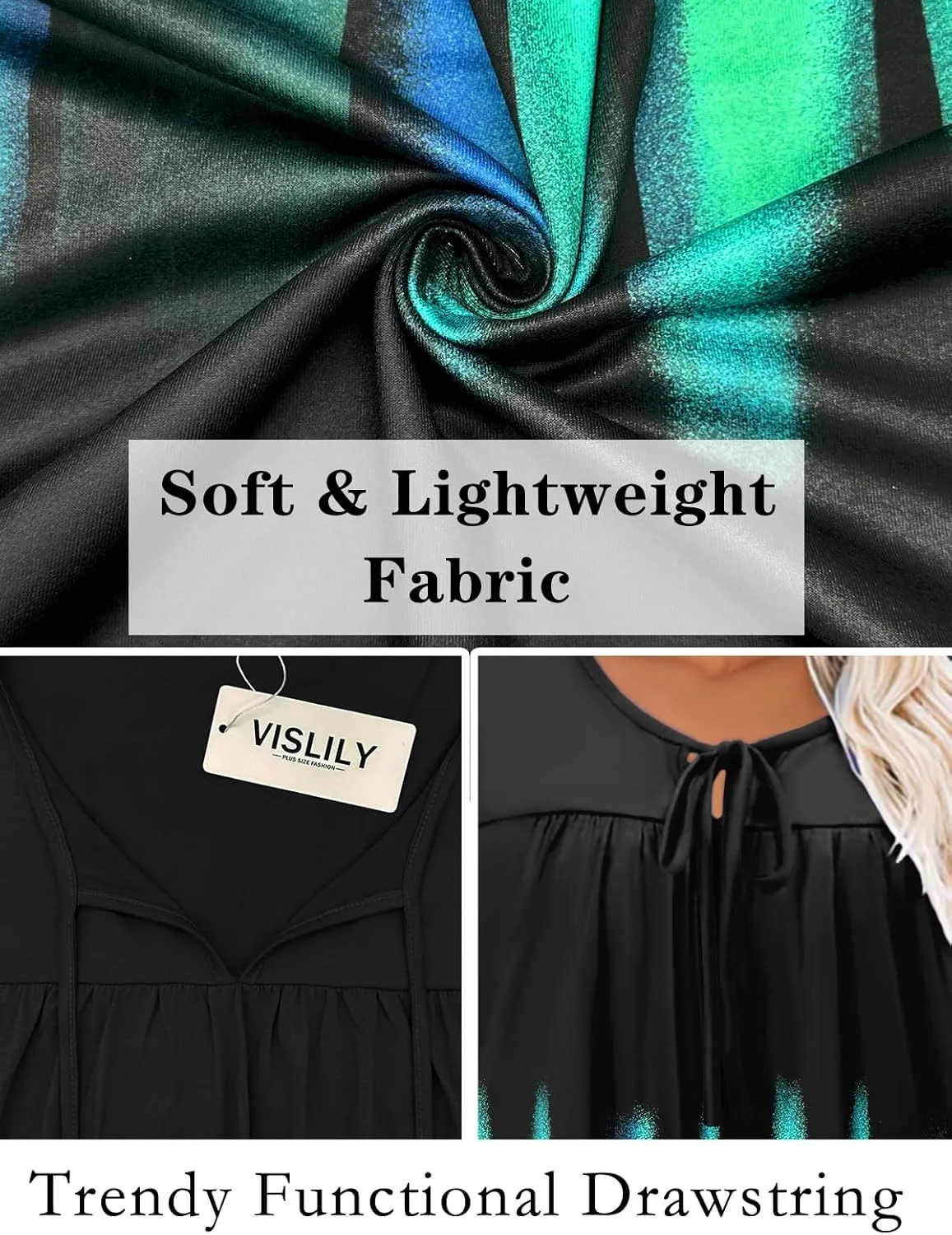 VISLILY Womens-Plus-Size-Summer-Tops Cute V Neck T Shirts Casual Short Sleeve Blouses Flowy Pleated Drawstring Tunics XL-5XL