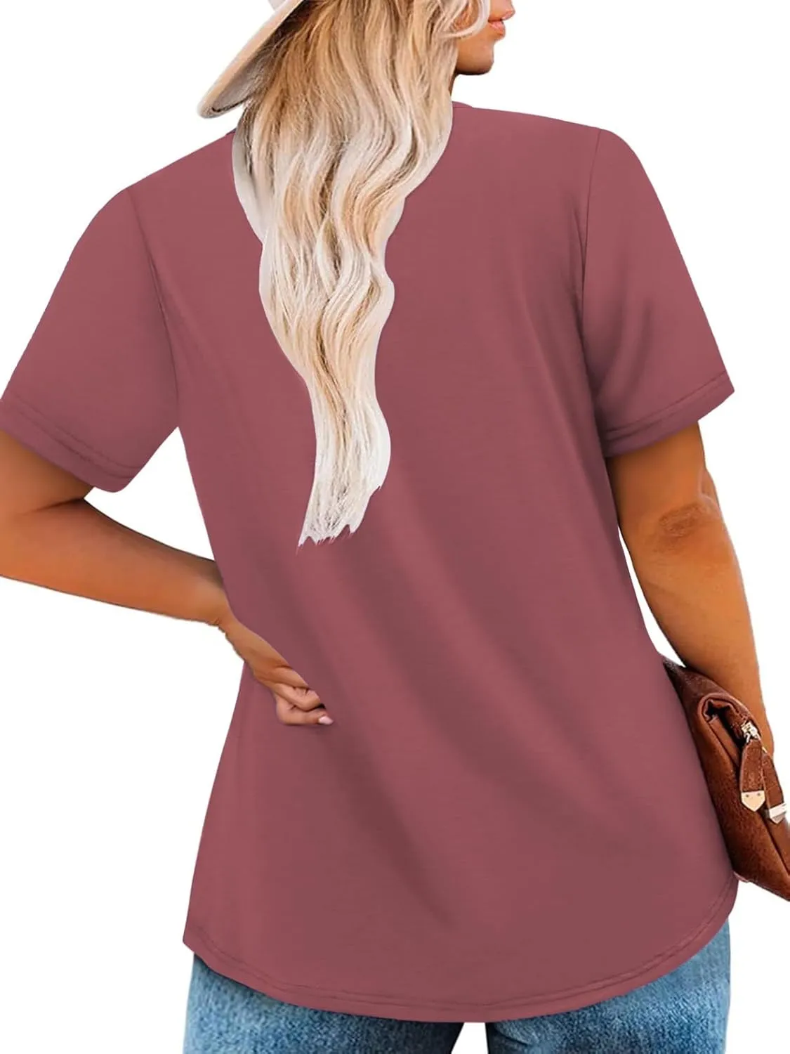 VISLILY Womens-Plus-Size-Summer-Tops Cute V Neck T Shirts Casual Short Sleeve Blouses Flowy Pleated Drawstring Tunics XL-5XL