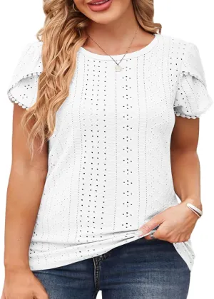 VISLILY Womens-Plus-Size-Summer-Tops Lace Trim Petal Short Sleeve T Shirts Casual Crewneck Eyelet Tunics Blouses Tee XL-5XL